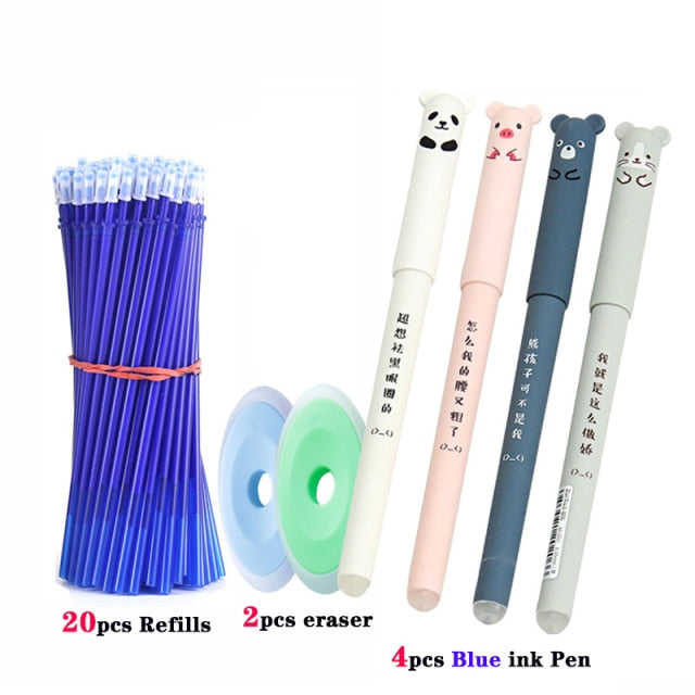 26 pcs/set Animals Panda Erasable Gel Pen 0.5mm Erasable Pen Refills Rods Washable Handle School Office Supplies Stationery