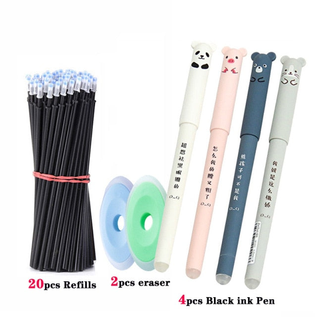 26 pcs/set Animals Panda Erasable Gel Pen 0.5mm Erasable Pen Refills Rods Washable Handle School Office Supplies Stationery