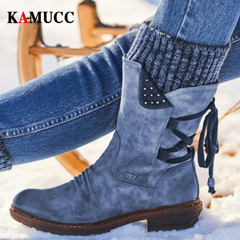 Women Winter Mid-Calf Boots Flock Winter Shoes Ladies Fashion Snow Boots Shoes Thigh High Suede Warm Botas Zapatos De Mujer