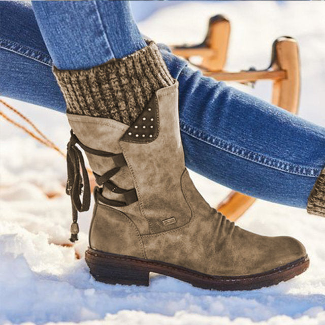 Women Winter Mid-Calf Boots Flock Winter Shoes Ladies Fashion Snow Boots Shoes Thigh High Suede Warm Botas Zapatos De Mujer