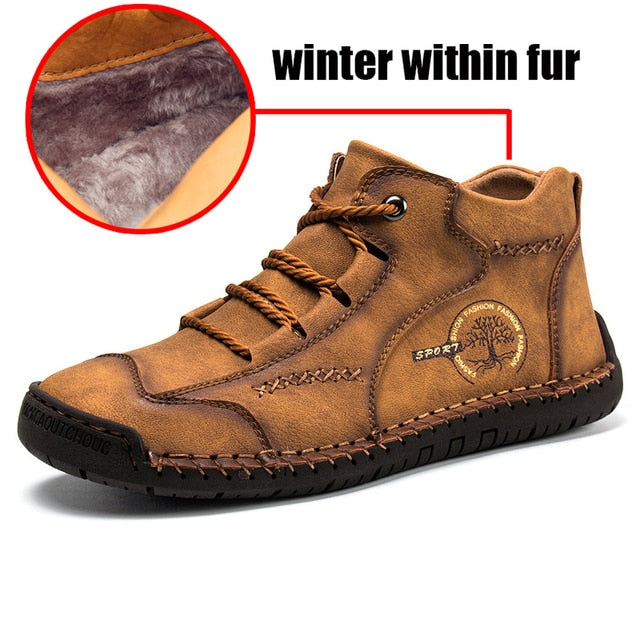 New Leather Men Boots Winter Handmade Ankle Boots Khaki Outdoor Winter Boots Men Casual Leather Shoes Autumn Platform Boots