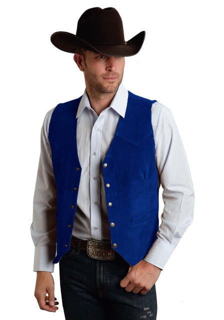 Men's Cow Leather Western Denim Suit Vest Steampunk Style Waistcoat Summer Party S-XXXL