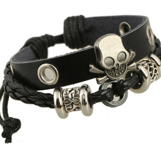 Stainless Punk Leather Bracelets Style  Hip Hop Accessories Skull Bracelets-unisex