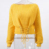 Conmoto Black Lace Up Knitted Pullover Sweater Women Elastic Long Sleeve Jumper Casual Autumn Winter Knitting Pullovers
