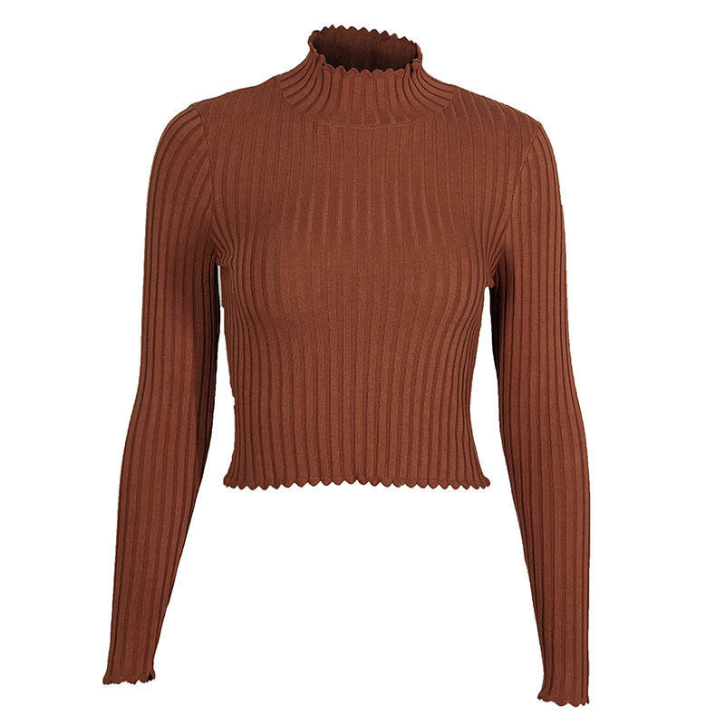Conmoto Crop Basic Ribbed Turtleneck Sweater Women Pullover Sweaters -women's